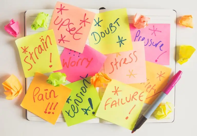 A personal or business diary covered in signs of pressure stress worry and anxiety in sticky notes