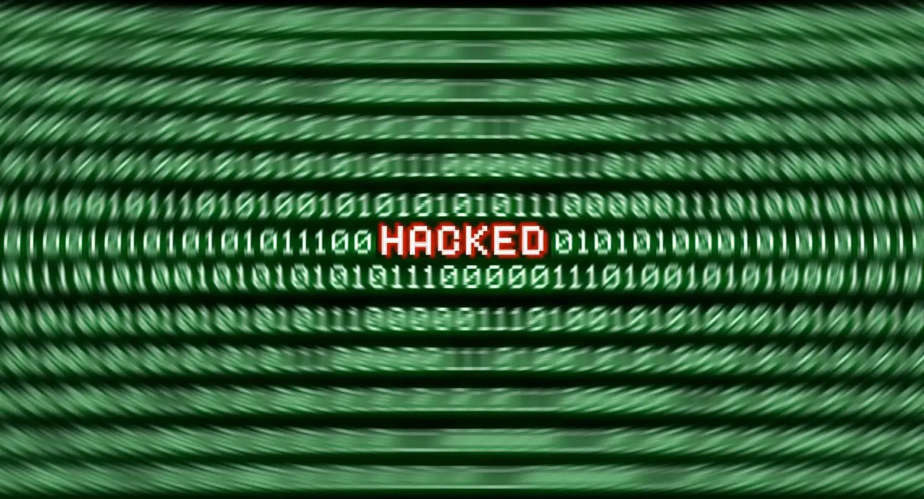 HACKED Computer binary number stream blurred. Concept for hacker cyber attack danger