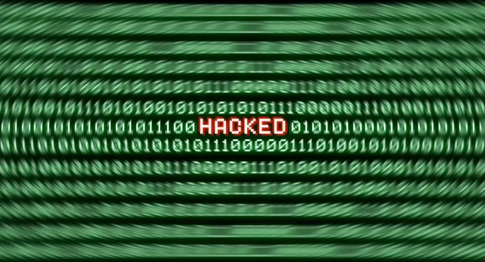 HACKED Computer binary number stream blurred. Concept for hacker cyber attack danger
