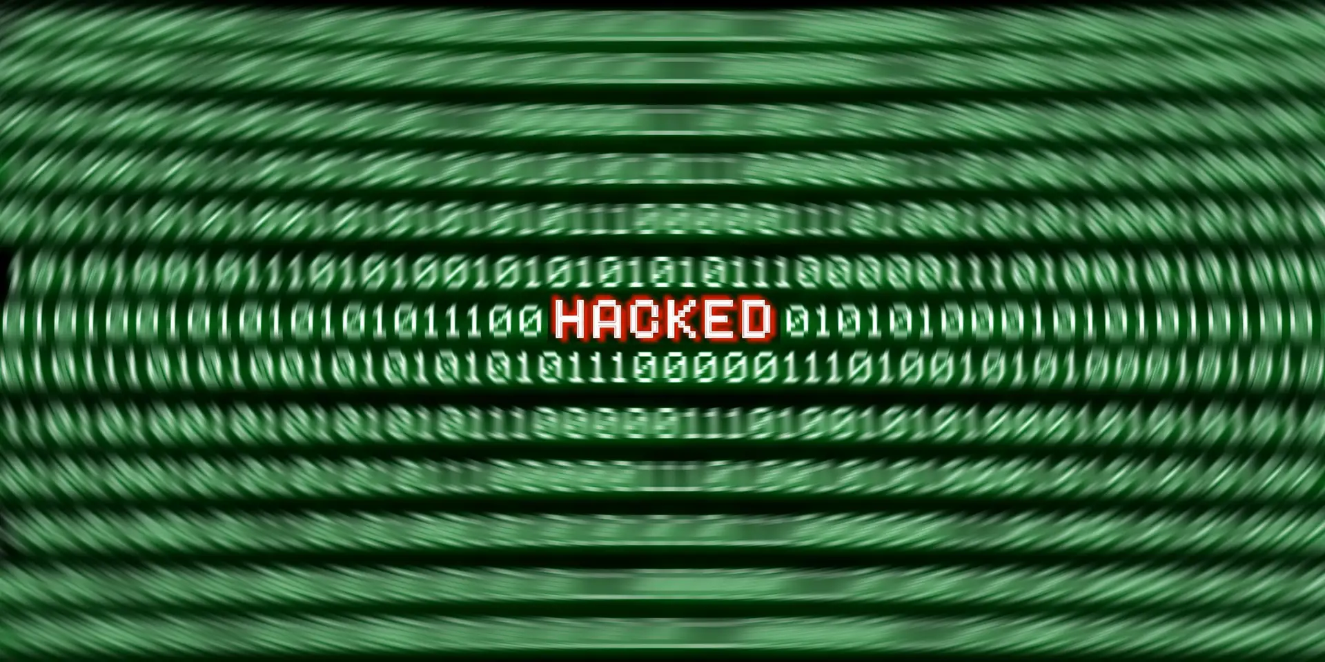 HACKED Computer binary number stream blurred. Concept for hacker cyber attack danger