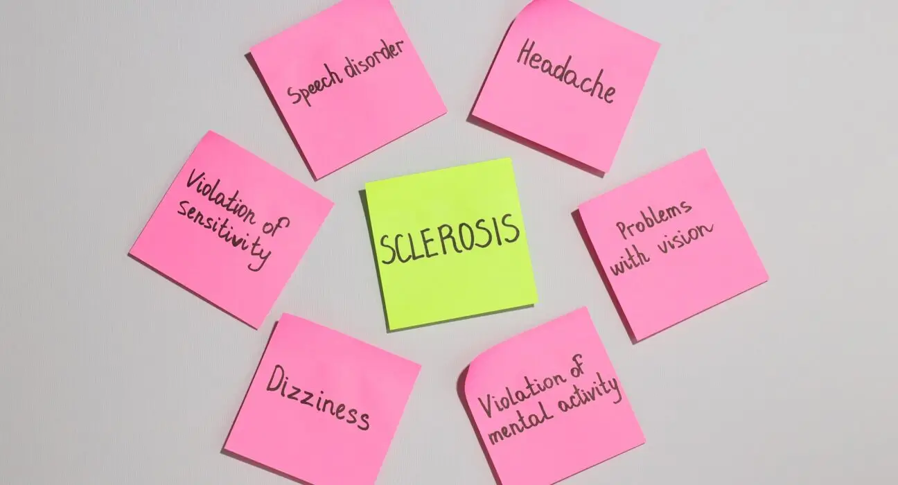 Sclerosis and its symptoms on pieces of paper