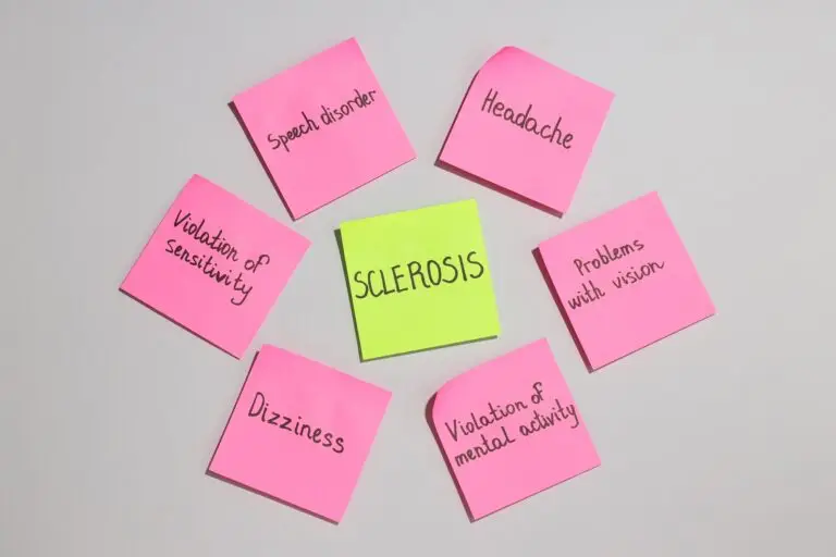 Sclerosis and its symptoms on pieces of paper