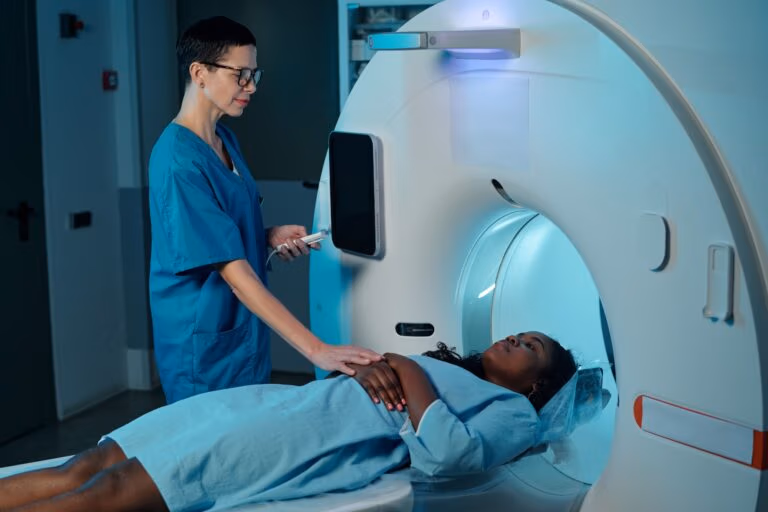 Conducting Medical MRI Scan with Professional Technician