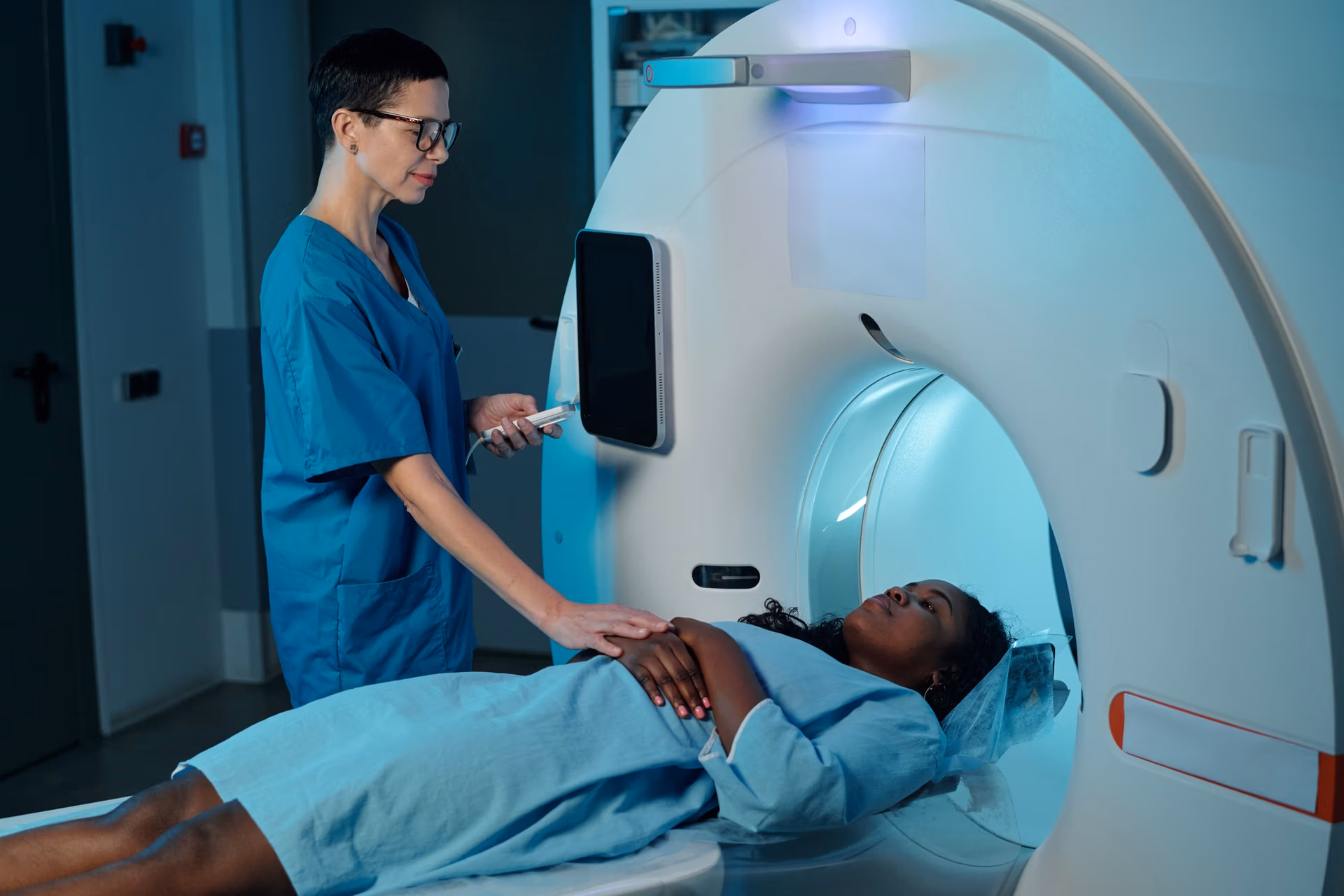 Conducting Medical MRI Scan with Professional Technician