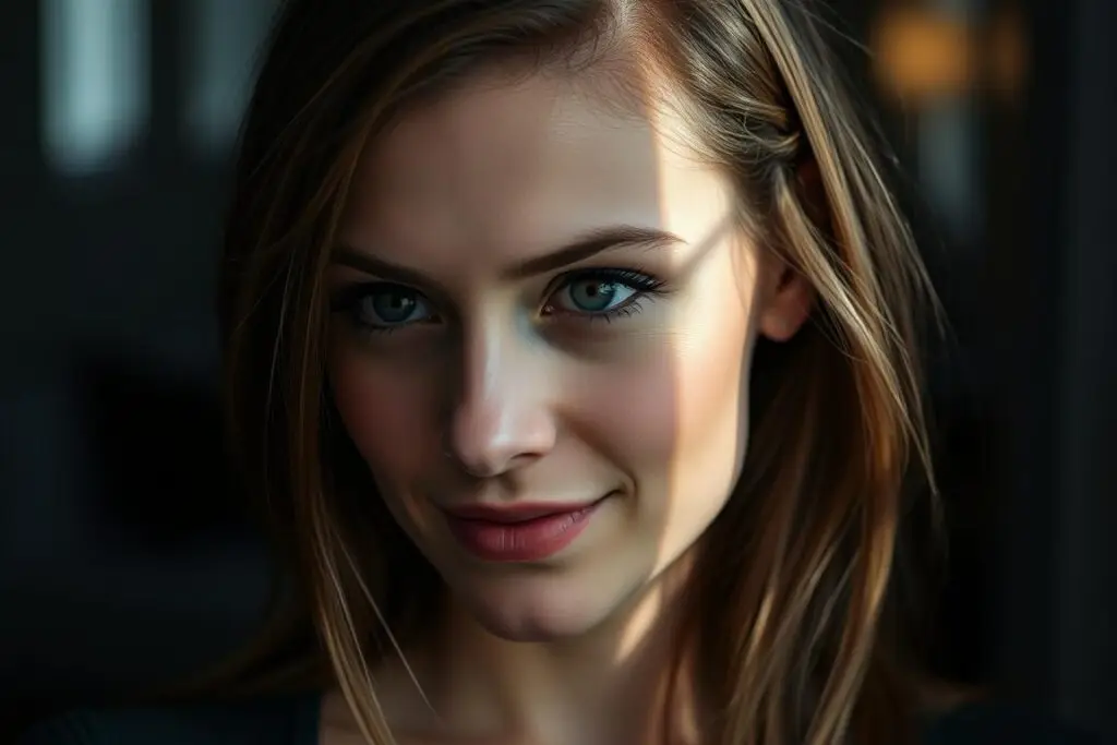 Mysterious woman with slight smile looking away, showing signs she likes you but is playing hard to get Mysterious woman with slight smile looking away, showing signs she likes you but is playing hard to get