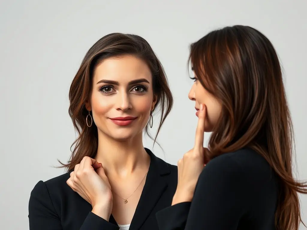 Woman showing different faces to different people, representing a female narcissist in relationships changing personalities